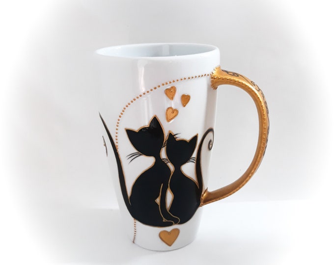 Mug tasse grande contenance porcelaine original thème chat fait main artisanal