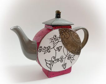 Théière porcelaine colorée céramique porcelaine originale fleurs peinte main artisanale