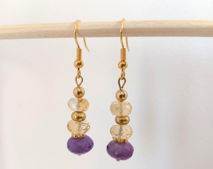 Handmade 18K Gold Plated Citrine and Amethyst Stone Earrings
