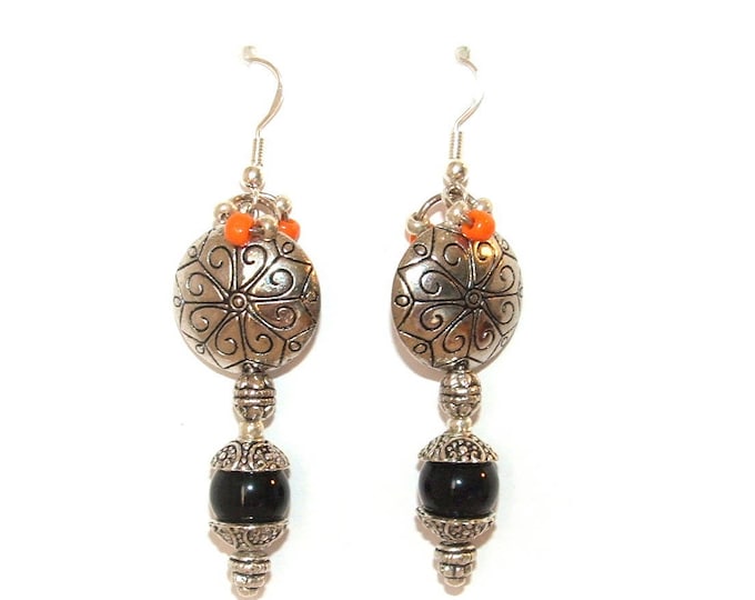 Boucles D'oreille indienne pendante,argent 925,pierres fines onyx,fait main