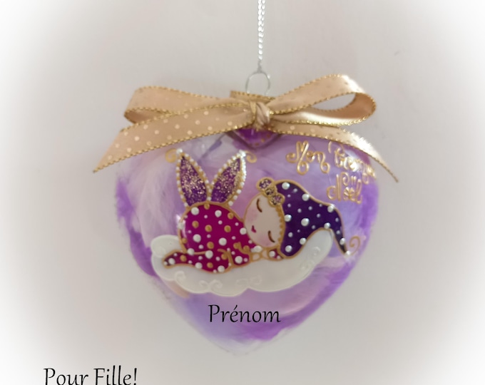 Boule de noël naissance Premier noël fille personnalisée verre peint main fée lutine elfe artisanale