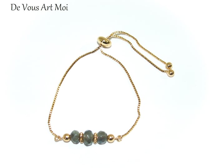 Bracelet Labradhorite plaqué or chaine minimaliste fait main
