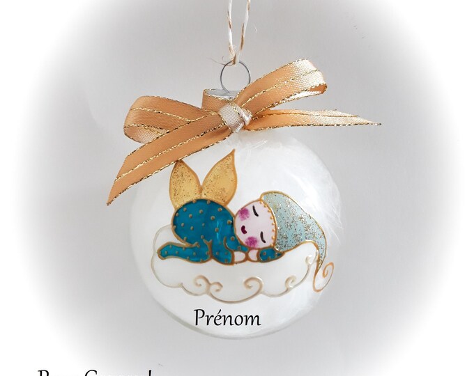 Boule bébé personnalisé noël garçon prénom bébé lutin ange de noël peint main
