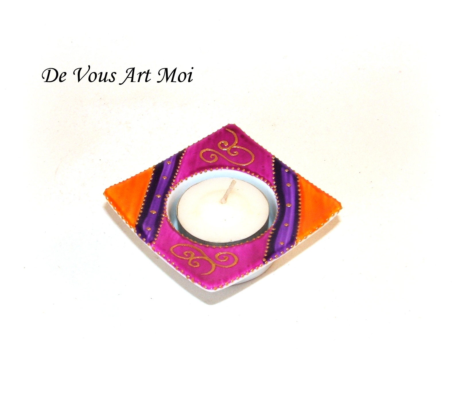 Bougeoir Porte Bougie Coloré, Porte Chauffe Plat, Fait Main, Petit Bougeoir, en Porcelaine, Décorée 