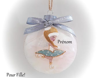 Boule de Noël personnalisée prénom fille Boule fée lutine efle Noël verre peint main artisanal
