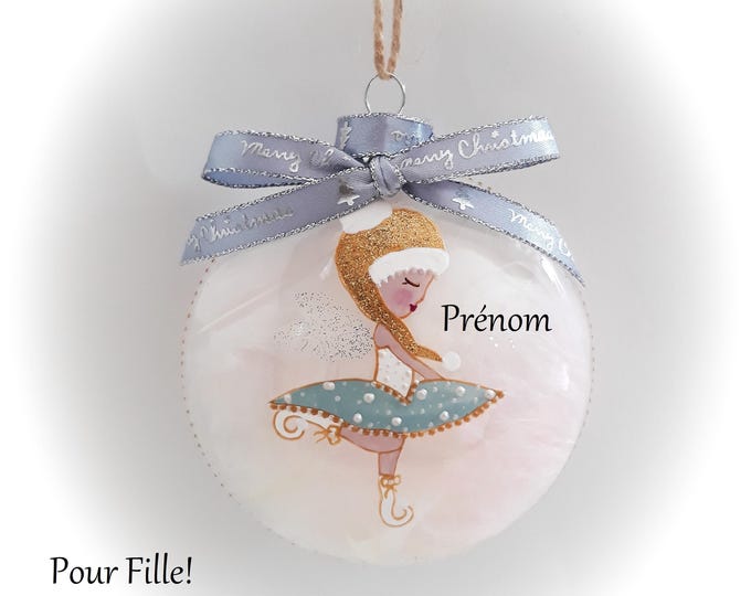 Boule de Noël personnalisée prénom fille Boule fée lutine efle Noël verre peint main artisanal