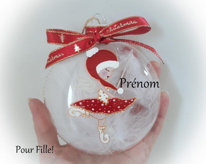 Boule de Noël personnalisée prénom fille Boule fée lutine efle Noël verre peint main artisanal