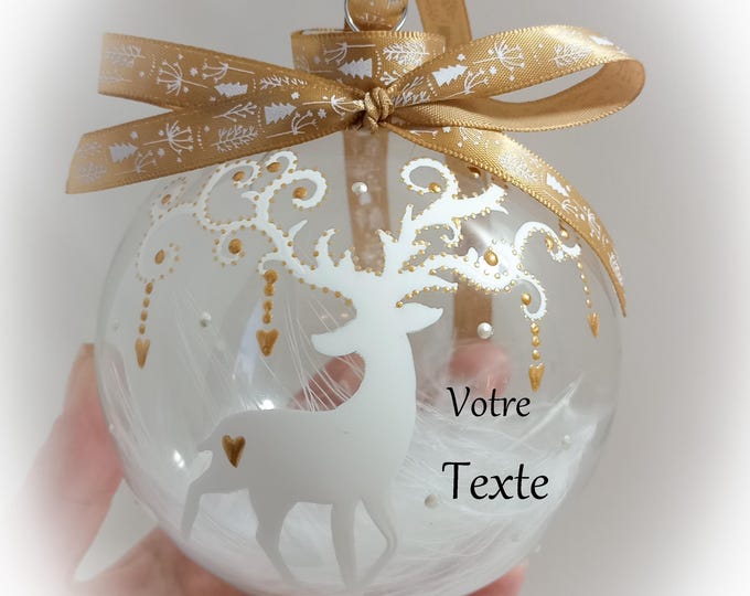 Boule de noël renne personnalisée en verre peint main artisanale fait main