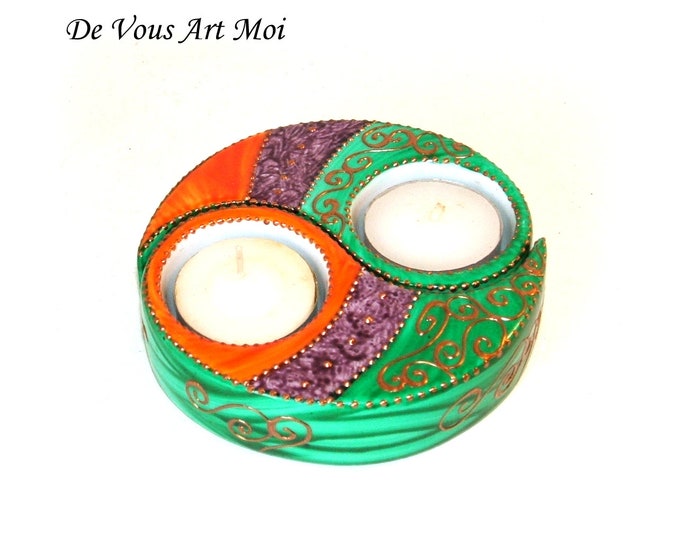 Bougeoir original yin yang céramique porte bougie yoga méditation peint main artisanal