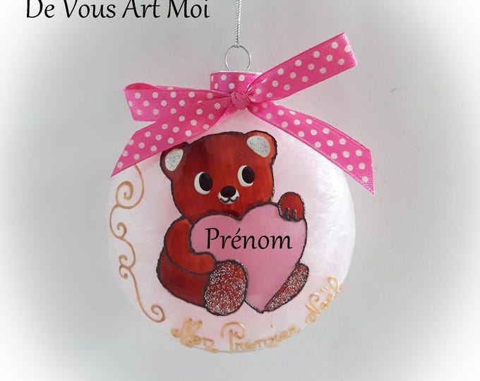 Boule de noël mon premier noël naissance fille prénom personnalisée verre peint main artisanal