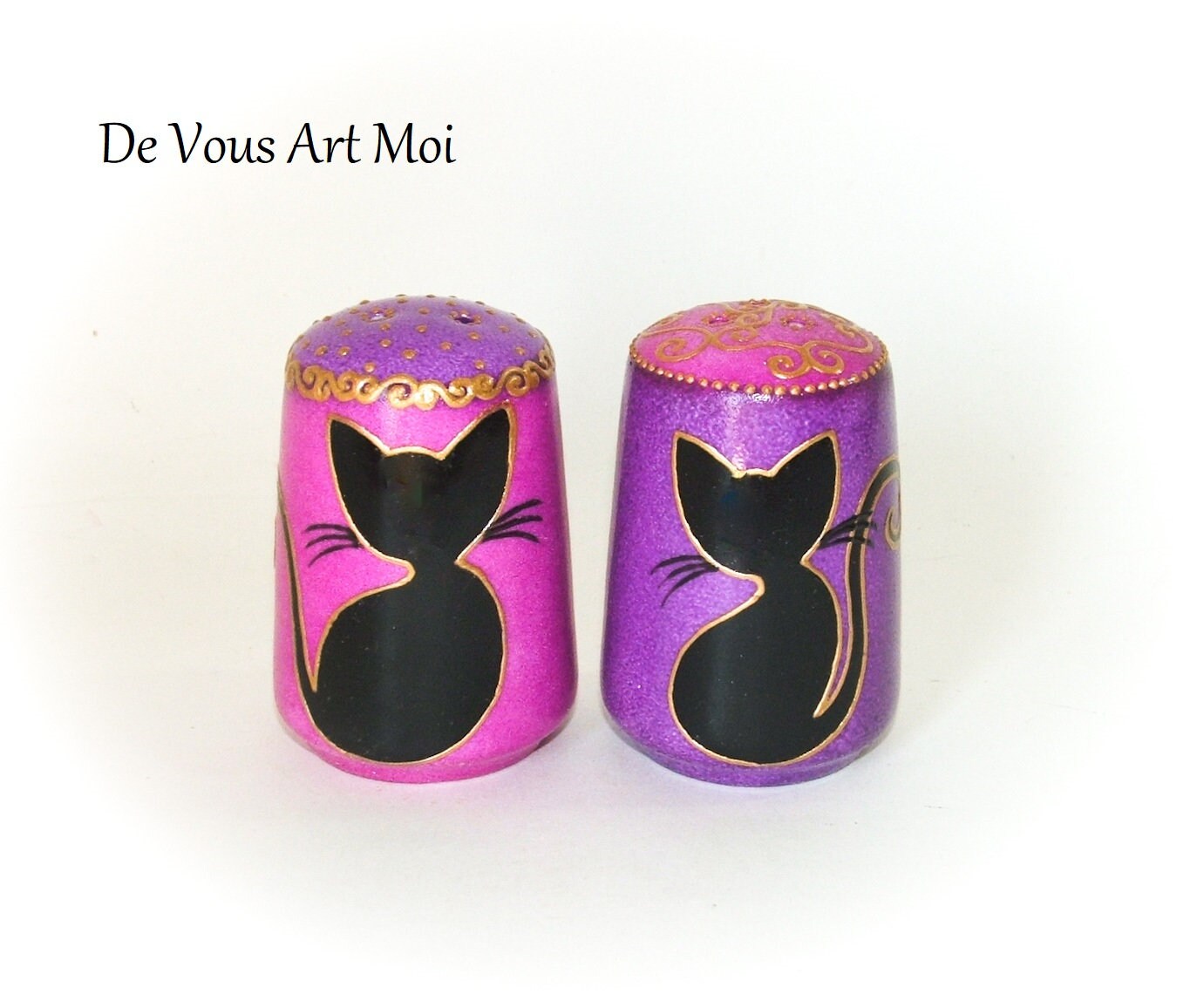 Salière Poivrière Motif Chat, Duo Salière Poivrière Colorée Porcelaine, Fait Main Artisanal