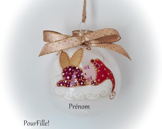 Boule de noël personnalisé fée ange lutine verre illustration peinte main artisanale