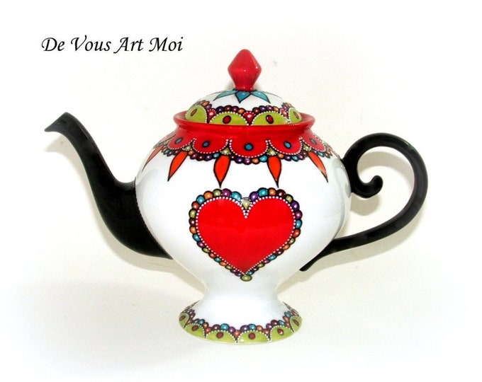 Théière porcelaine colorée originale,théière multicolore bohème coeur,peinte main artisanale