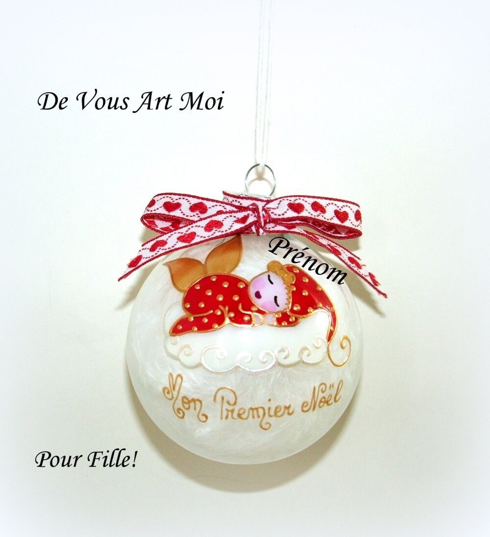 Boule premier noël bébé,boule noël fée ange lutine,verre peint main,artisanale