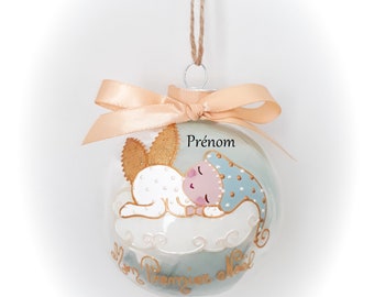 Boule de noël premier noël garçon prénom personnalisé bébé lutin ange de noël peint main