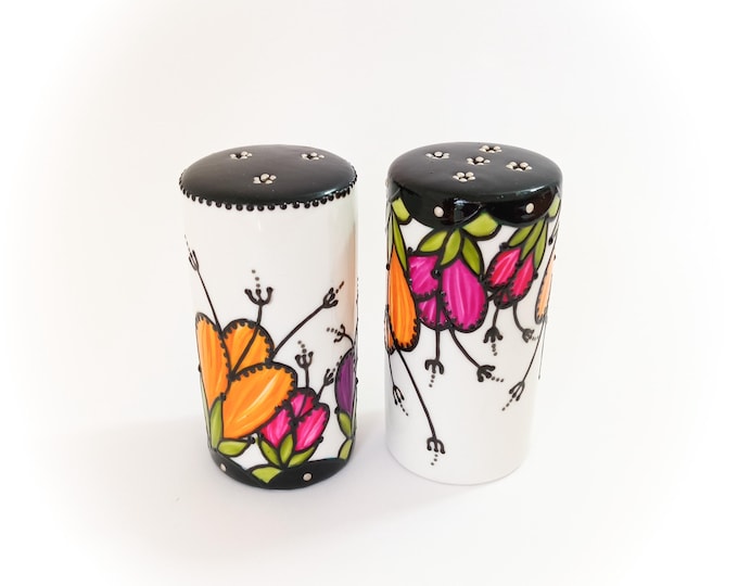 Salière poivrière céramique porcelaine duo sel poivre artisanale peinte main