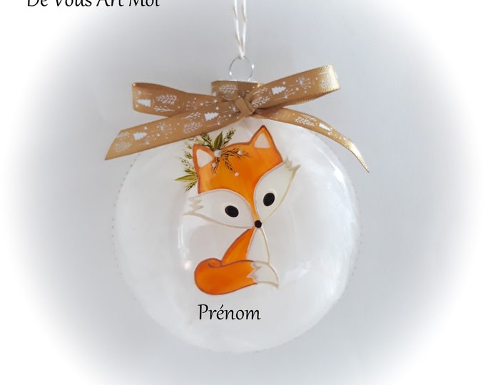 Boule de noël personnalisée illustration renard Noël verre fait main artisanale