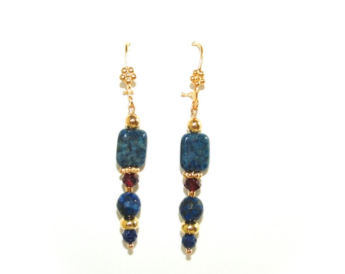 Boucles d'oreille Lapis Lazuli originale plaqué or fait main artisanale