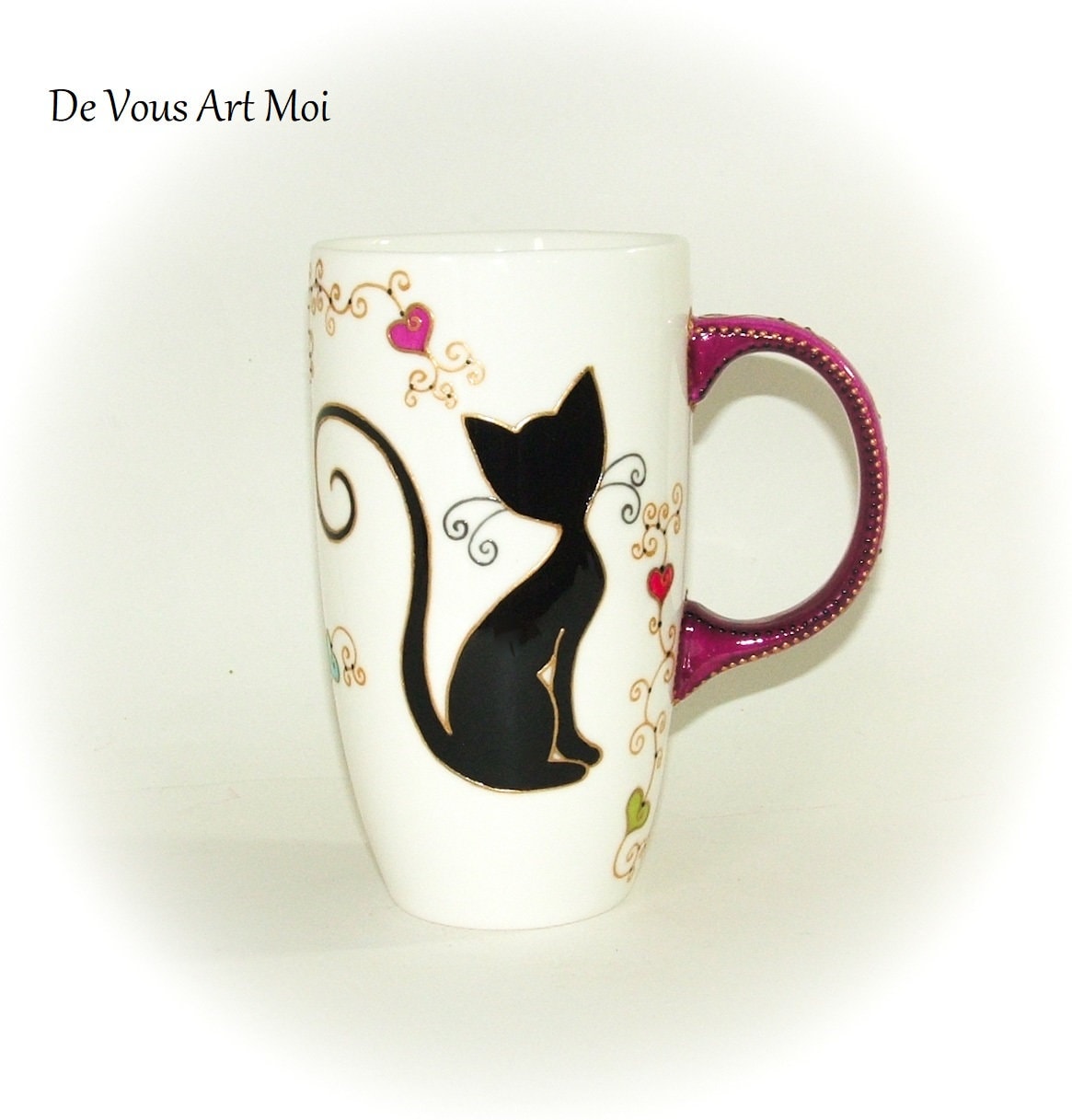 Chat Mug Tasse Porcelaine, Fait Main, Mug Illustration Dessin Peinture Chat, Artisanal