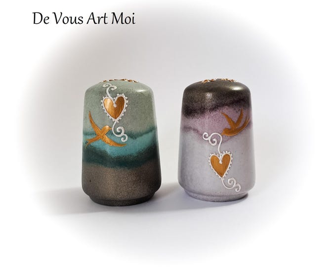 Salière poivrière céramique porcelaine duo sel poivre artisanale peinte main