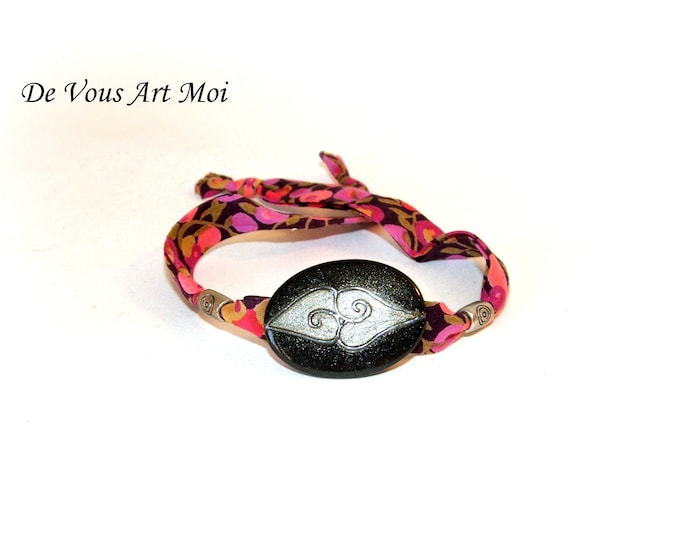 Bracelet Femme bohème,fait main,bracelet liberty,bracelet tissus ajustable,bracelet femme artisanal,bijou peint main,bracelet porcelaine