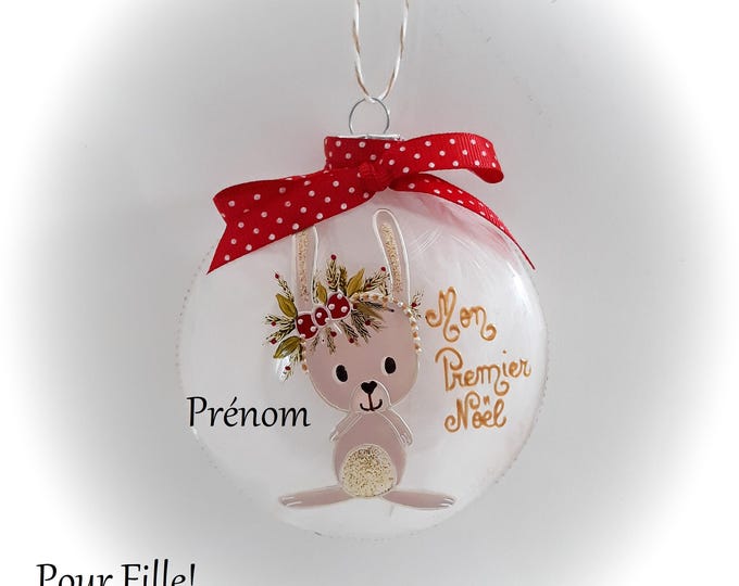 Boule de noël mon premier noël lapin bébé personnalisée verre peint main artisanale