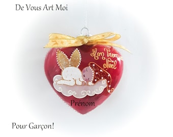 Boule de noël mon premier Noël prénom personnalisée bébé garçon lutin ange Noël fait main