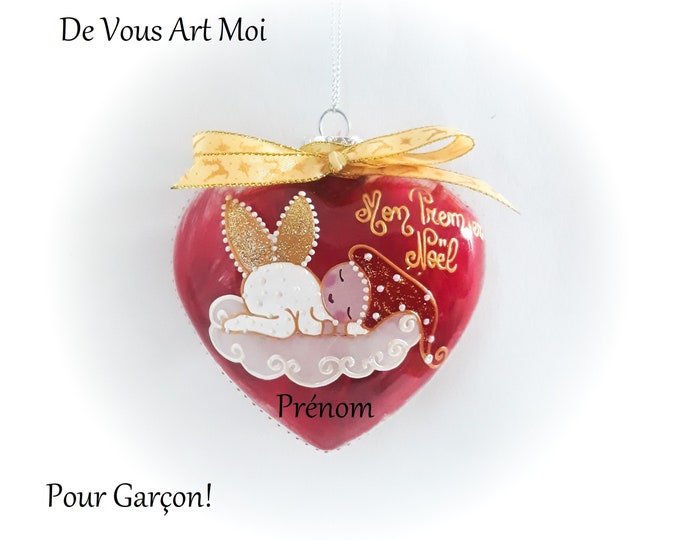 Boule de noël mon premier Noël prénom personnalisée bébé garçon lutin ange Noël fait main