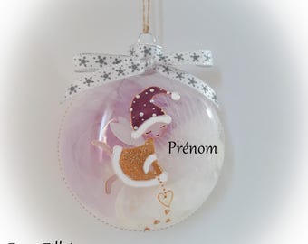 Boule Noël personnalisée prénom fille Boule fée lutine elfe Noël verre peint main artisanal