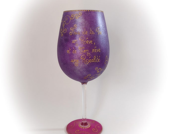 Verre à vin coloré original citation grand verre multicolore peint main artisanal