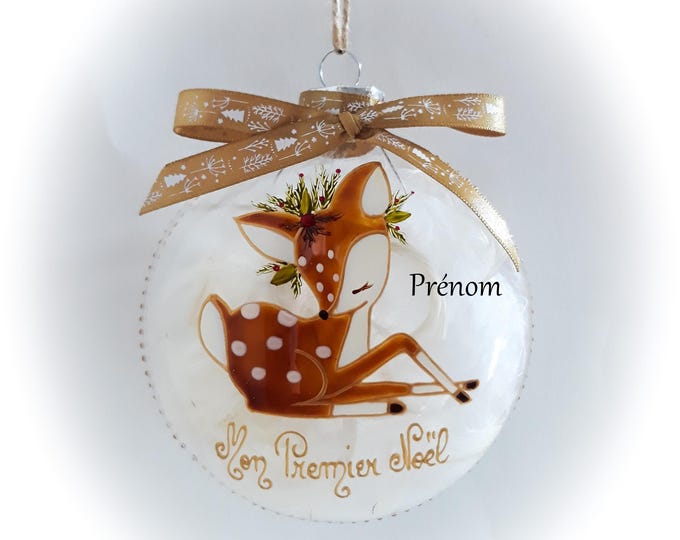 Boule de noël mon premier noël personnalisée boule noël illustration faon fait main artisanale