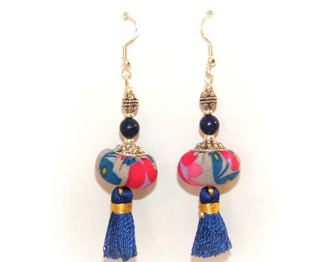 Boucles D'oreille bohème,fait main,boucle oreille femme,boucle oreille bleu,crochet argent,pierres lapis lazuli,longue boucle oreille