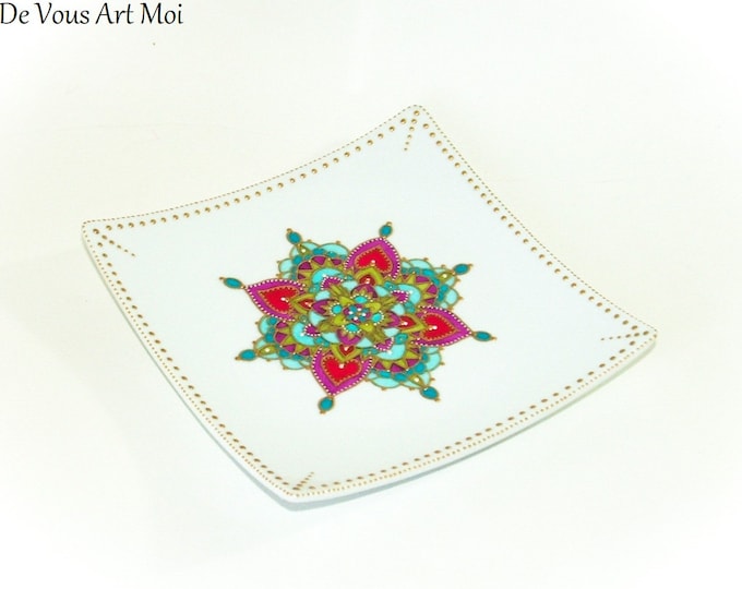 Mandala trinket dish, ceramic porcelain, hand-painted, handmade