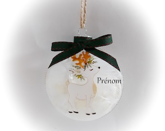 Boule de noël prénom personnalisé verre peint main original dessin renne artisanale