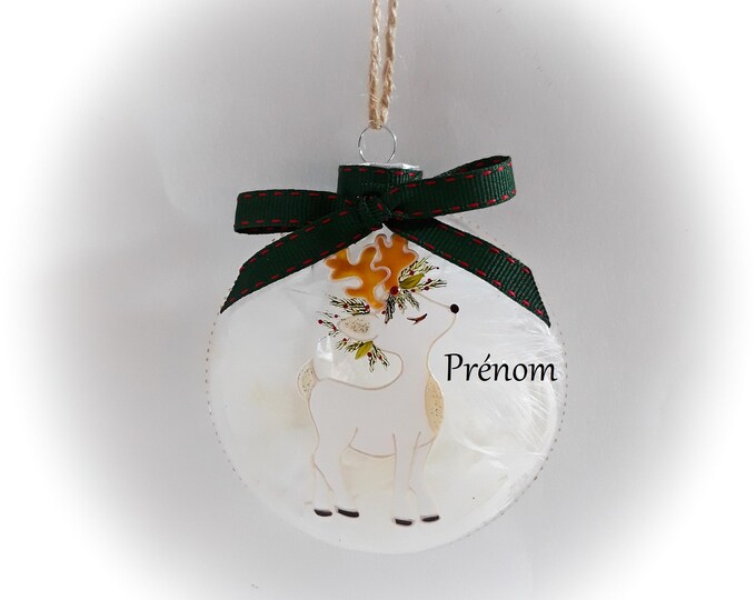 Boule de noël prénom personnalisé verre peint main original dessin renne artisanale