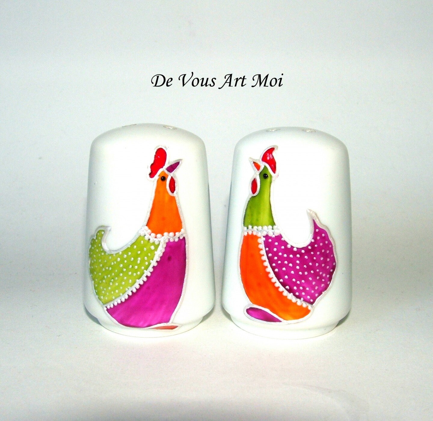 Salière Poivrière Porcelaine Céramique, Salière et Poivrière Colorée Poule, Artisanal Peint Main