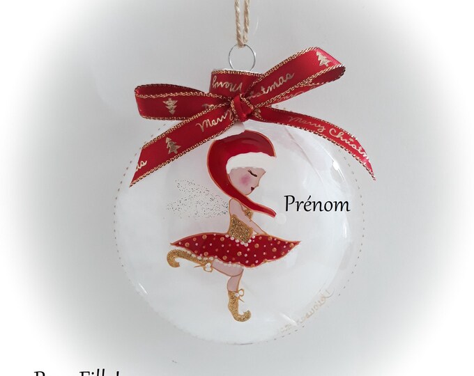 Boule de Noël personnalisée prénom fille Boule fée lutine efle Noël verre peint main artisanal