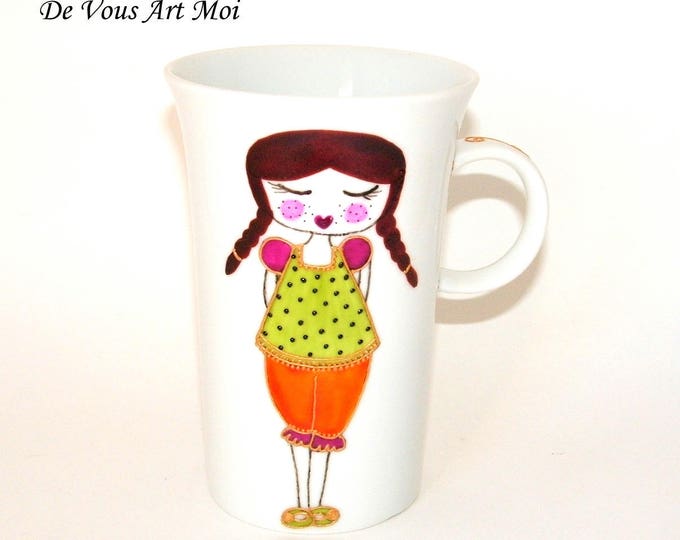 Mug tasse originale illustrée porcelaine décorée main artisanal
