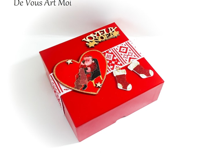 Coffret boite thème Noël emballage cadeau rouge Père Noël fait main artisanale