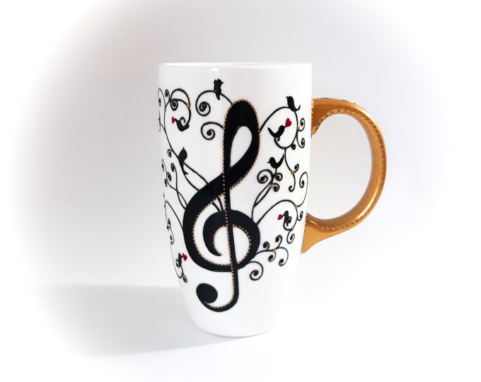 Mug tasse porcelaine céramique cadeau thème musique mug original grande contenance fait main artisanal