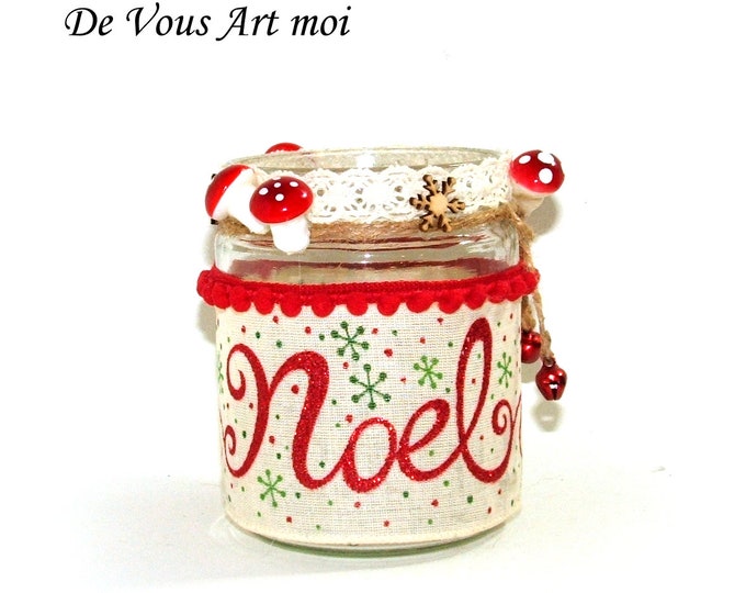 Photophore Noël verre,porte bougie décoration noël,bougeoir lanterne Noël,fait main