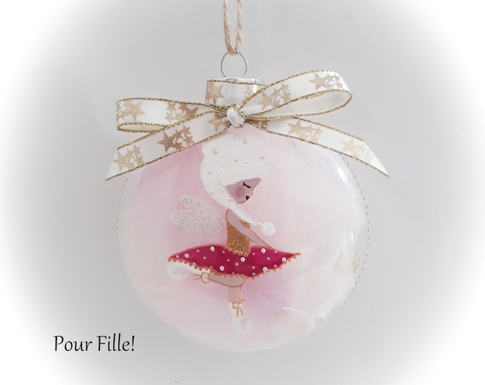 Boule de Noël personnalisée verre prénom fille Boule fée lutine efle Noël verre peint main artisanal