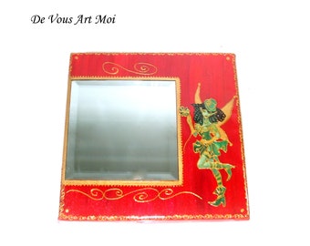 Miroir elfe sur châssis entoilé,petit tableau fée,décoration poétique et féerique,décoration murale fée elfe lutin,tableau fait main