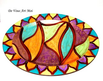 Handmade colorful ceramic oval dish dish presentation tray original hand painted craft