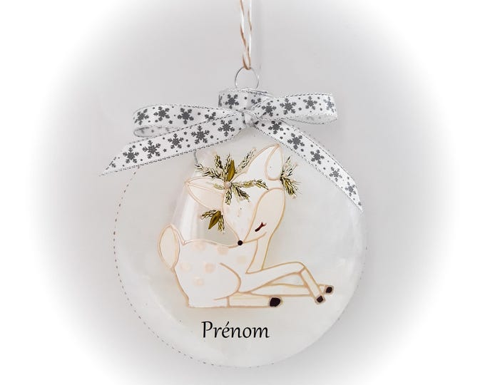 Boule de Noël personnalisée dessin illustration bébé biche faon fait main artisanale