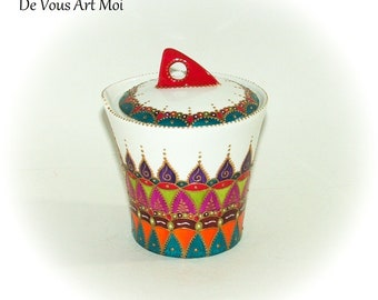 Boite thé épices porcelaine céramique peint main artisanal