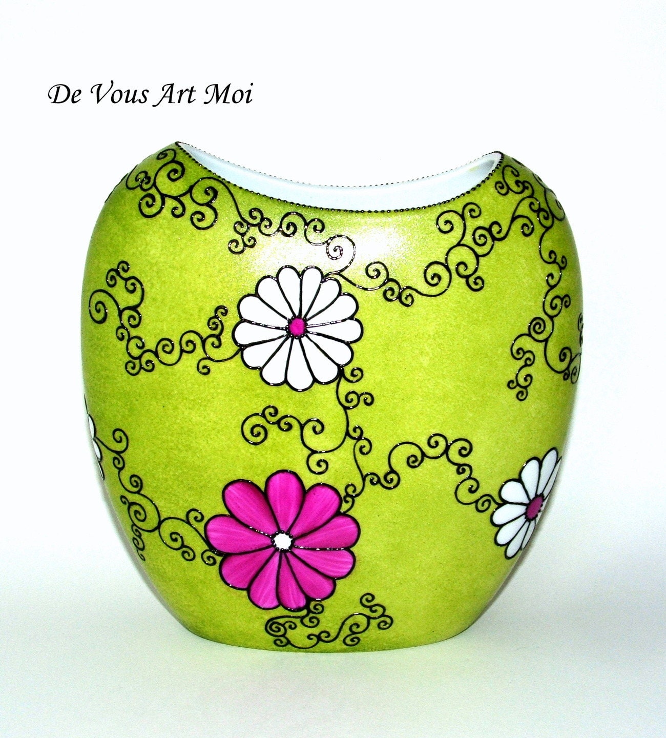 Vase Coloré Porcelaine Peinte, Fait Main, Vase Motif Fleur, Artisanal