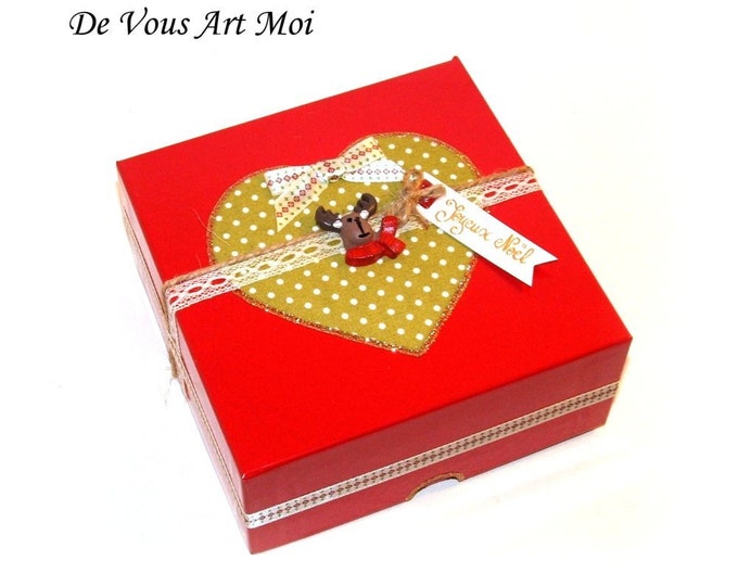 Coffret boite thème Noël,boite rouge renne Noël,fait main artisanale