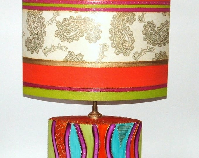 Lampe bohème boho colorée,lampe porcelaine Abat-jour,peint à la main,artisanale