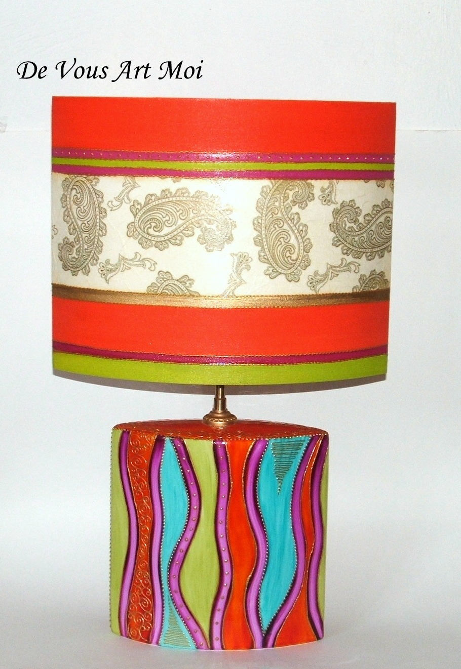 Lampe Bohème Boho Colorée, Lampe Porcelaine Abat-Jour, Peint à La Main, Artisanale